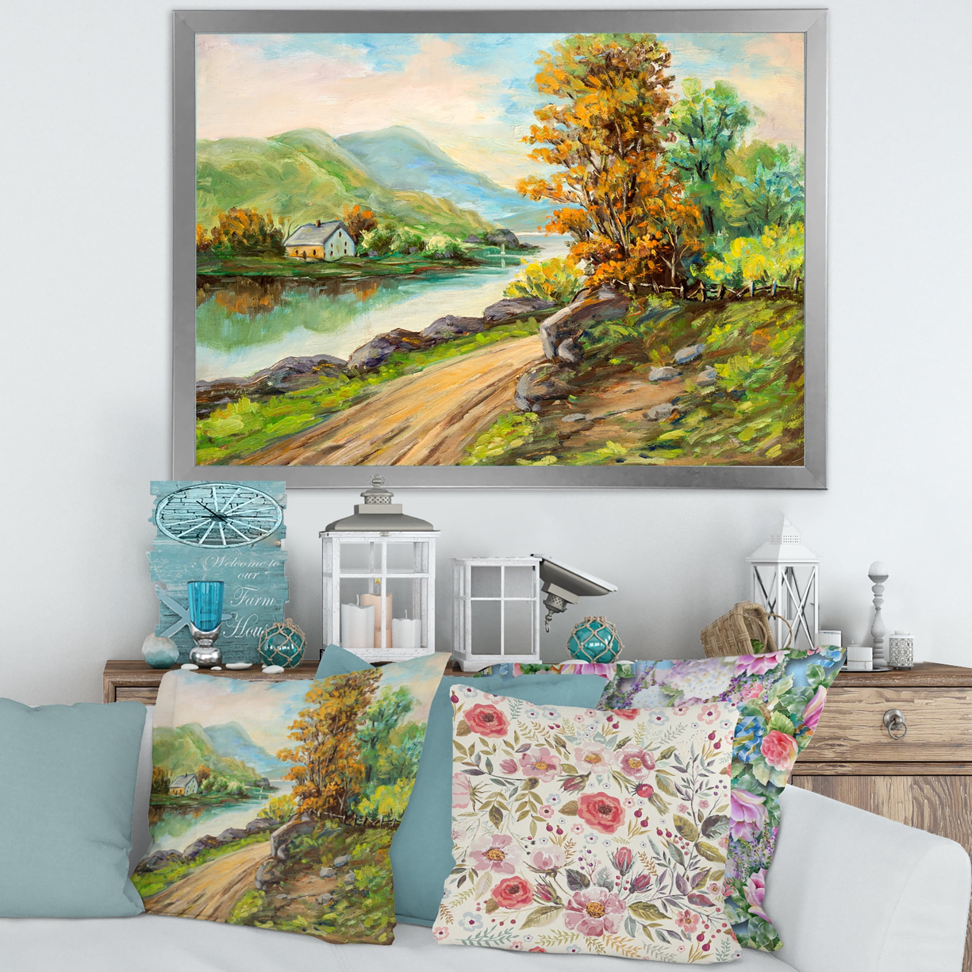 Designart 'The River By The Rural Road' Traditional Framed Art Print