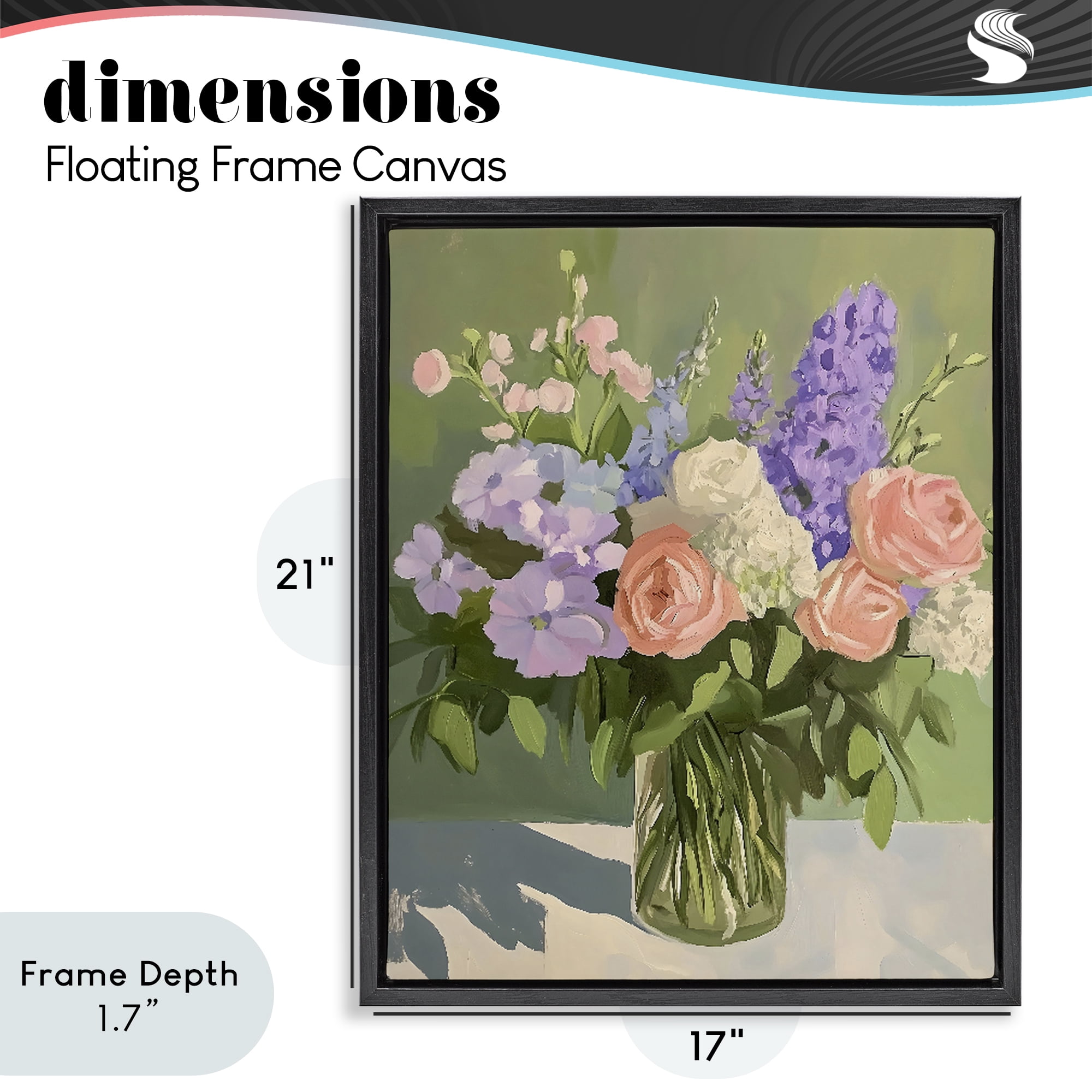Stupell Industries Mixed Roses & Lilacs Bouquet Black Framed Floater Canvas Wall Art, design by The Prints Vibe