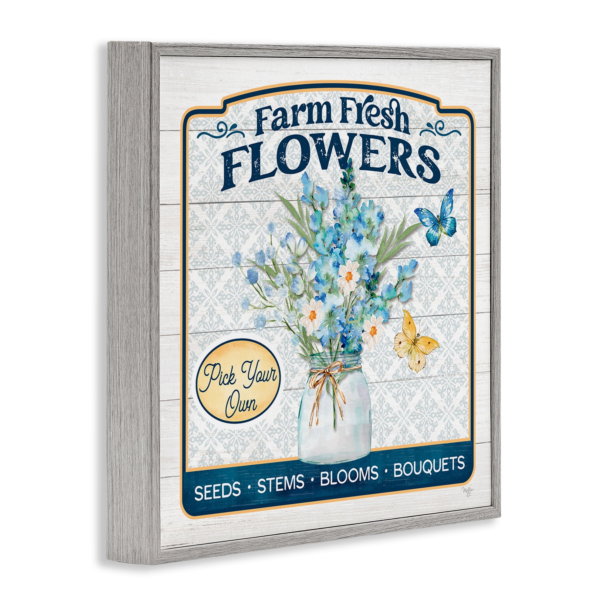Stupell Industries Farm Fresh Flowers Botanical & Floral Painting Gray Framed Art Print Wall Art, 12 x 12