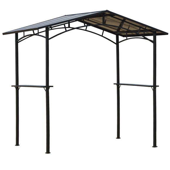 8' x 5' Grill BBQ Gazebo Canopy with Side Shelves PC Roof Aluminium