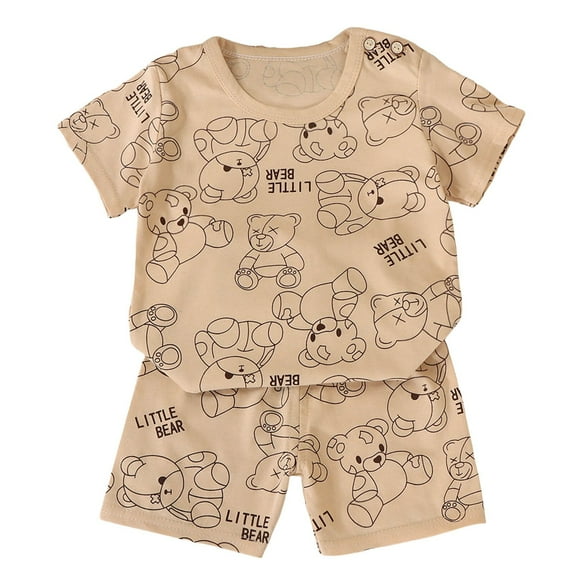 XZNPDUCQ Toddler Baby Boy Girls Summer Set Letter Print Crew Neck Short Sleeve T-Shirts Elastic Waist Shorts 2Pcs Outfits Gift Pajamas & Dailywear Set 18-24 Months,Khaki