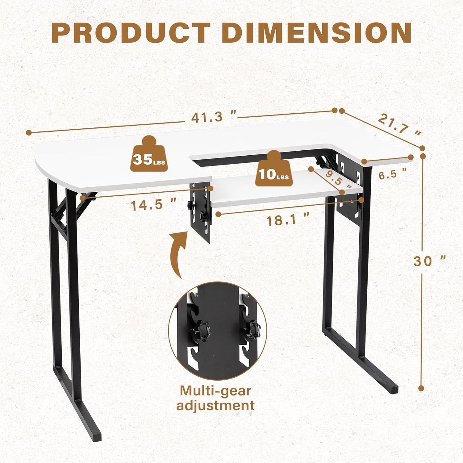 Vividwood Portable Folding Sewing Table, Multipurpose Sewing Machine Table with Adjustable Shelf (Warm White)