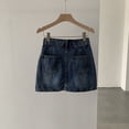 thumbnail image 4 of JBXKXYW Mini Skirt 2024 Summer Women'S Casual High Waisted A Line Skirt Button Mini Denim Skirt With Pocket Womens Skirt (Blue,L), 4 of 4