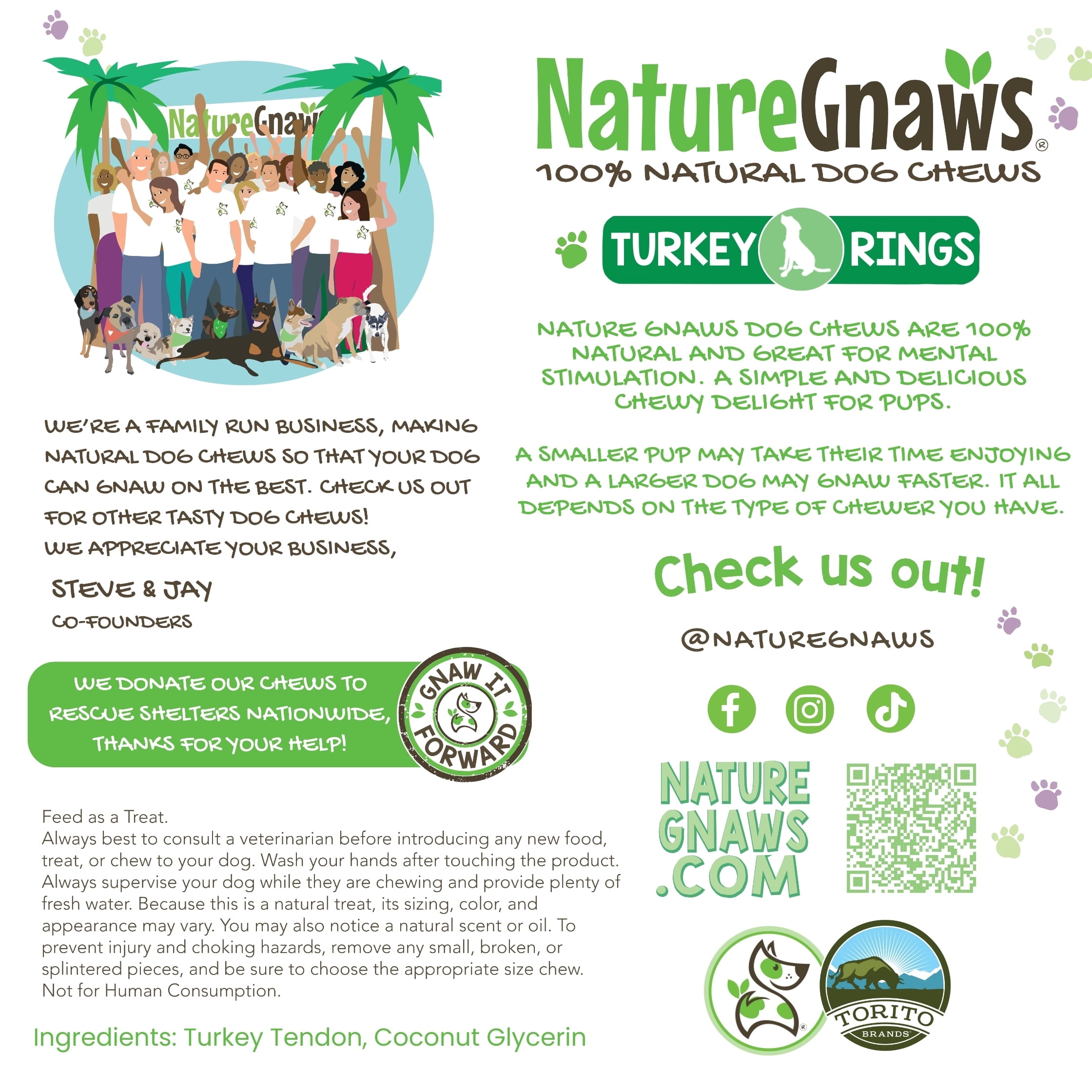 Nature Gnaws Turkey Tendon Rings, Natural Dog Chew Treats (6 count)