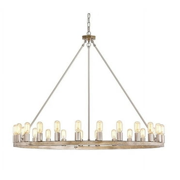 24-light Wagon Wheel Chandelier - 48-inch - Wood Reproduction and Nickel