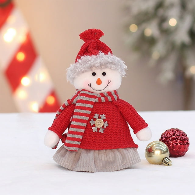 Muñeco de Punto Navideño, Muñeco de Nieve y Anciano, Adornos Artesanales Únicos, Decoración Navideña para El Hogar, Mesa Festiva, Nochebuena, 12 X 8 X 20 Cm.