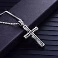 thumbnail image 2 of Antique Silver Cross Pendant Necklace Unisex Box Chain Stainless Steel N19, 2 of 15