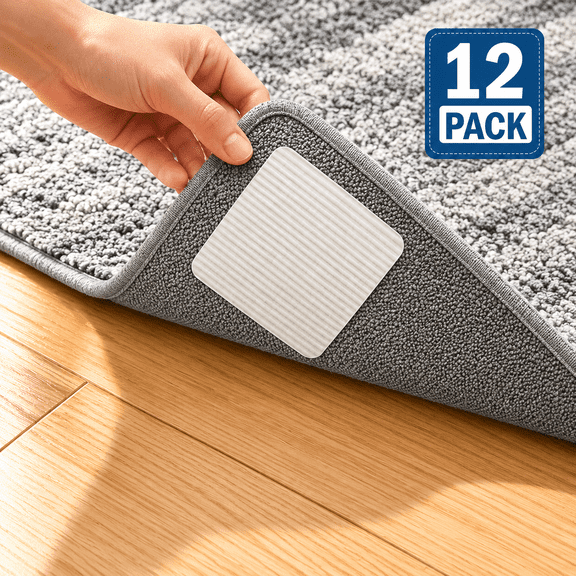 12Pcs Rug Gripper for Hardwood Floors, 4 x 4 in Cuttable Non-Slip Rug Pads for Area Rugs and Tile Floors, White
