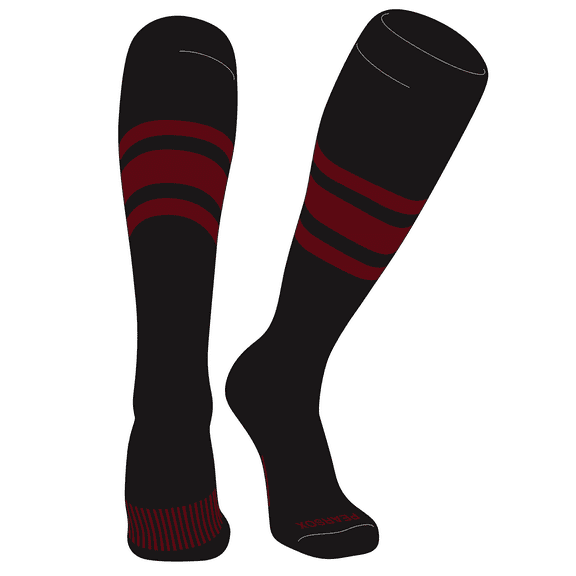 PEAR SOX Striped OTC Baseball, Softball, Football Socks (B) Black, Cardinal (XS)