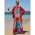 thumbnail image 3 of EDOLYNSA Boho Print 2024 Sexy V Neck Bat Sleeve Casual Beach Long Dress Women Summer Swimsuit Coverup Relaxed Vacation Party Dresses, 3 of 8