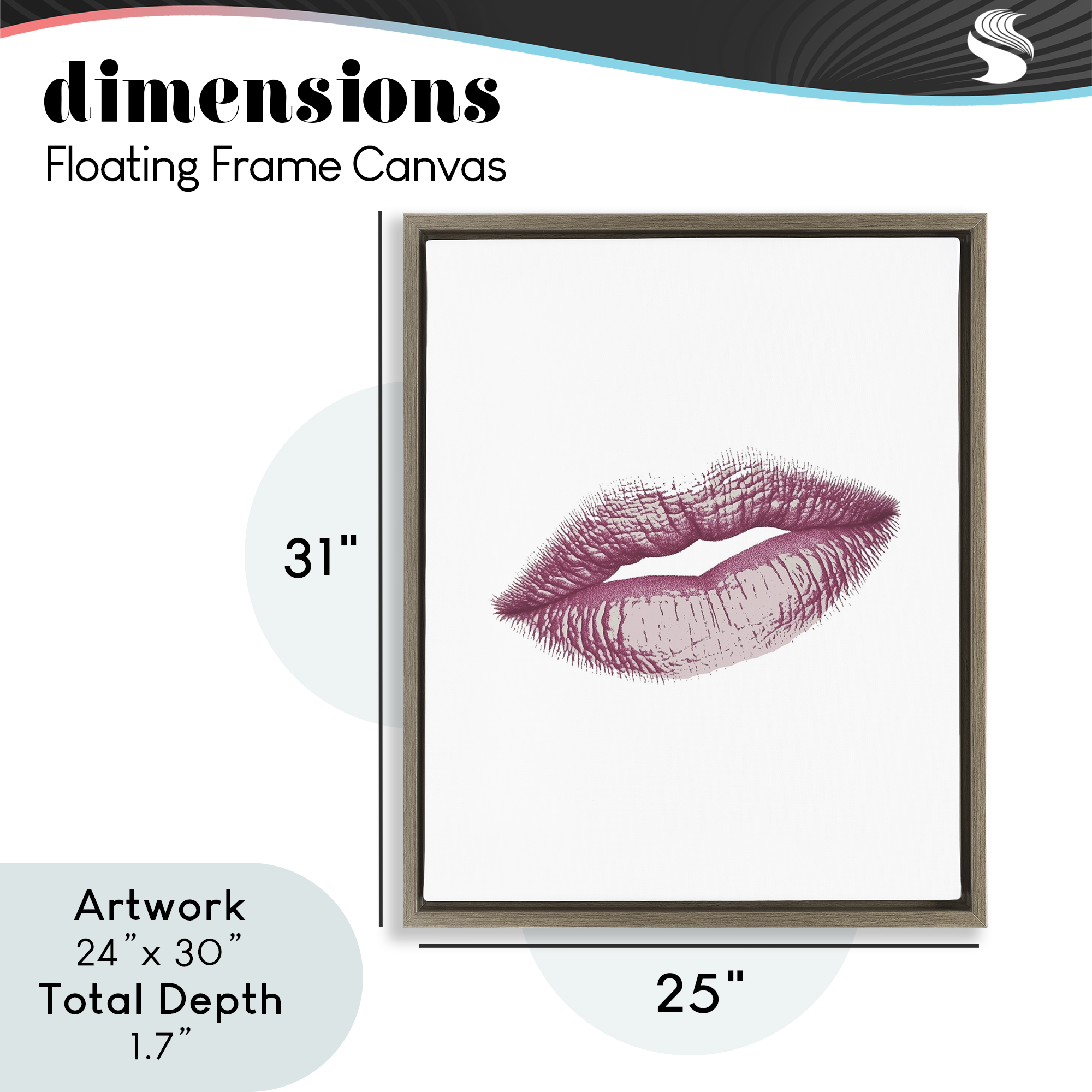 Feminine Pink Lips Glam Brown Framed Floater Canvas Wall Art, design by Christine Simpson Art
