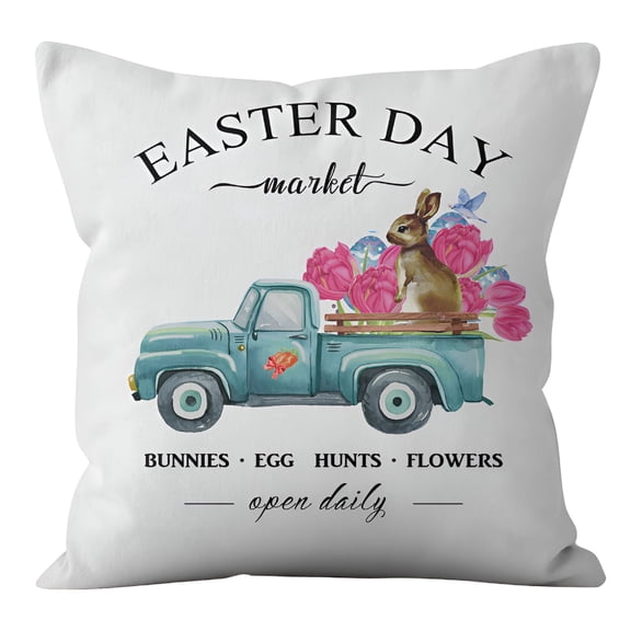 AUQ Easter Pillow Covers 18x18 Set of 4 Easter Decor for Home Happy Easter Bunny Easter Eggs Gnomes Carrots Truck Easter Pillows Decorative Throw Pillows Farmhouse Easter Decorations