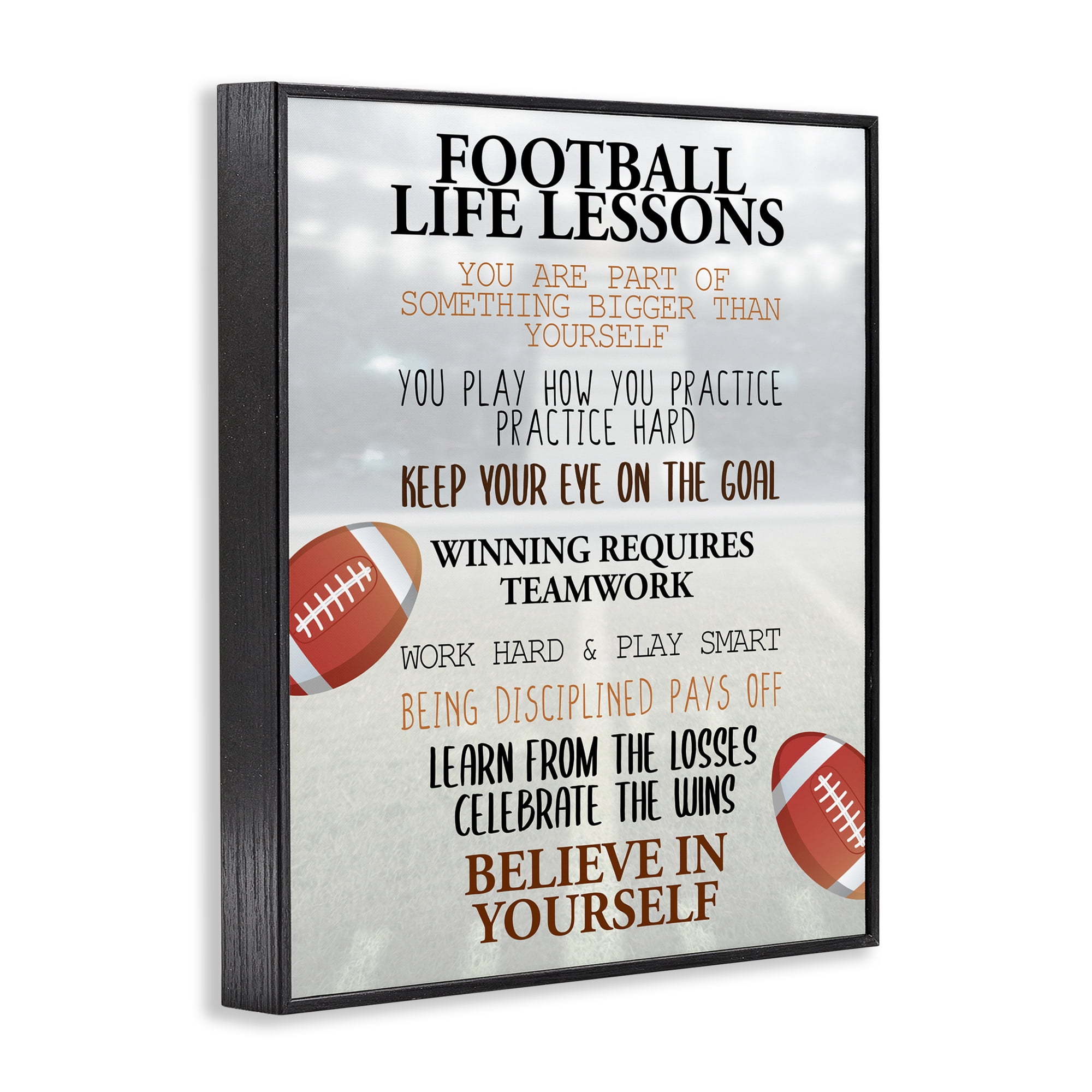 Football Life Lessons Black Framed Giclee Art, design by Kim Allen