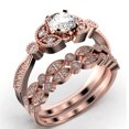thumbnail image 3 of Trio Set 2.50 Carat Round Cut Diamond Moissanite Engagement Ring, Matching Wedding Band in 925 Sterling Silver With 18k Rose Gold Plating, Leaf Ring, Promise Ring, Anniversary Gift, 3 of 4