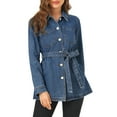 thumbnail image 6 of INSPIRE CHIC Women's Jean Jackets Long Sleeves Tie Waist Button Down Casual Denim Jacket L Medium Blue, 6 of 9