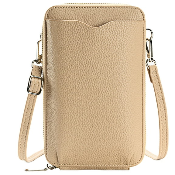 Egoelife Small Crossbody Bags For Women PU Leather Cell Phone Purse Zipper Credit Card Slots Coin Pocket With Adjustable Strap（Apricot）