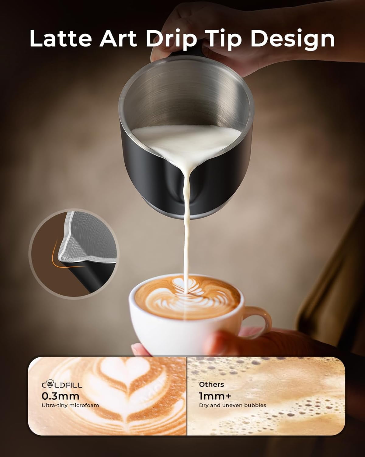 8-in-1 Electric Milk Frother and Steamer, COLDFILL 13.5oz/400ml Hot & Cold Foam Maker, Quiet Dishwasher Safe for Latte Cappuccino, Black