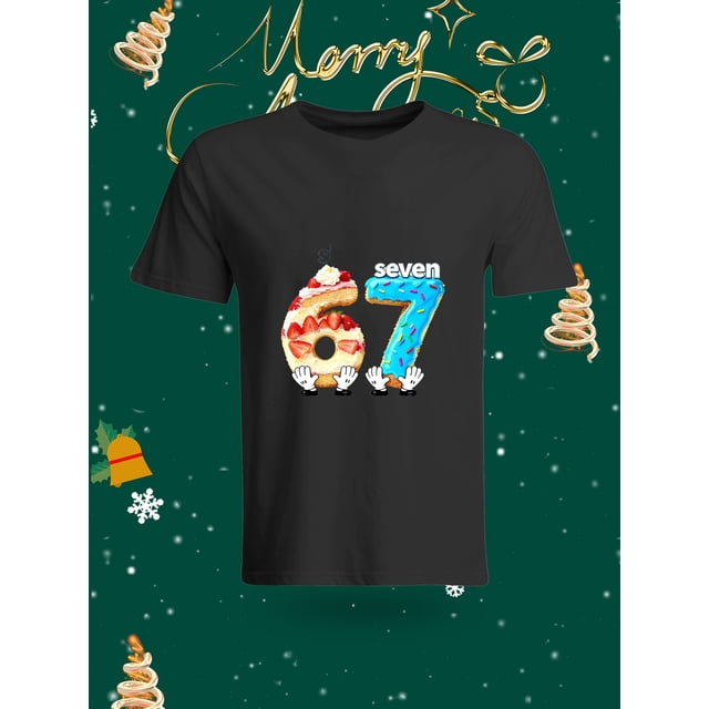 Funny 67 Number Christmas Element Printed Unisex T-Shirt Fashion Casual Top with Festive Atmosphere