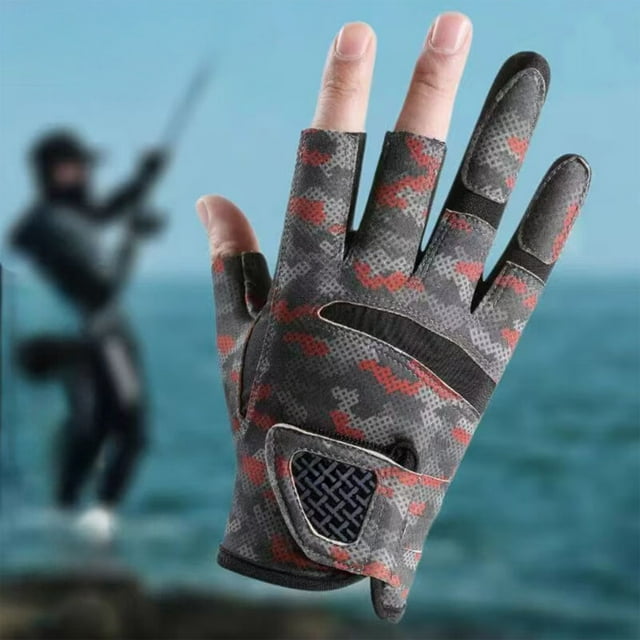 Gants de Pêche Respirants Demi-Doigt avec Design Camouflage Antidérapants Protection Solaire pour Activités Extérieures d'Été