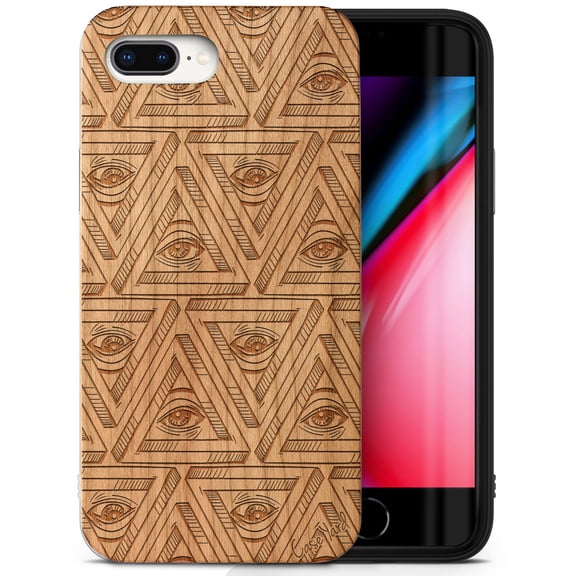 Case Yard Wooden Case Outside Soft TPU Silicone, Slim Fit Shockproof Wood Protective Phone Cover for Girls Boys Men and Women, Supports Wireless Charging All Seeing Eyes Design case for iPhone-8-Plus
