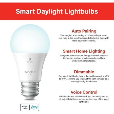 Sengled - Smart A19 LED 60W Bulbs Bluetooth Mesh Works with Amazon Alexa (4-Pack) - Daylight