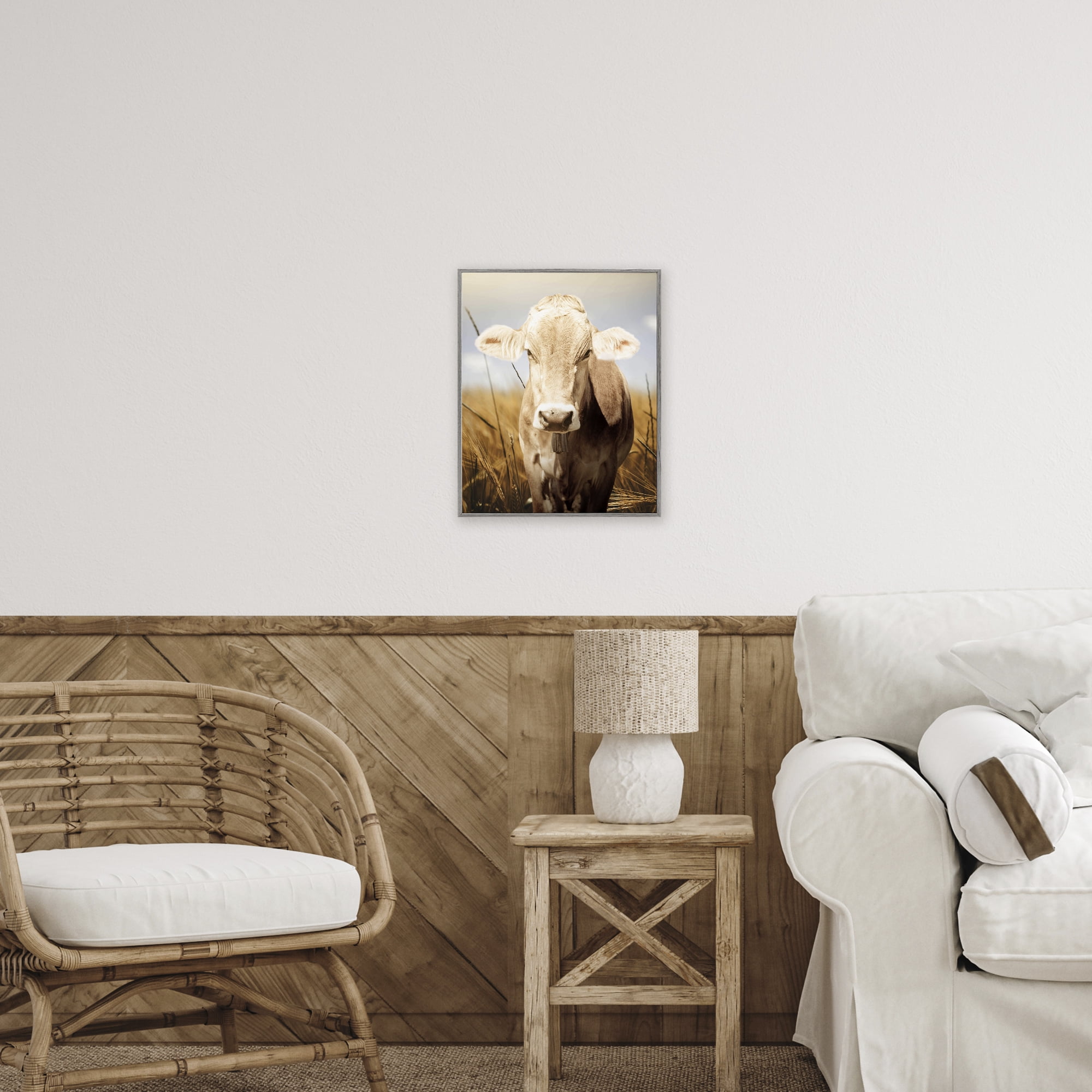 Stupell Industries Simple Belle Cow Portrait Gray Framed Giclee Art, design by Marcus Prime
