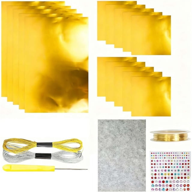 Metal Embossing Art Kit – Premium Foil Paper Craft Set, Decorative Metal Sheet Embossing Tools,Decorative M-etal Sheet E-mbossing Tools, Silver Shimmer Gold Crafting Accessory, for Scrapbookin