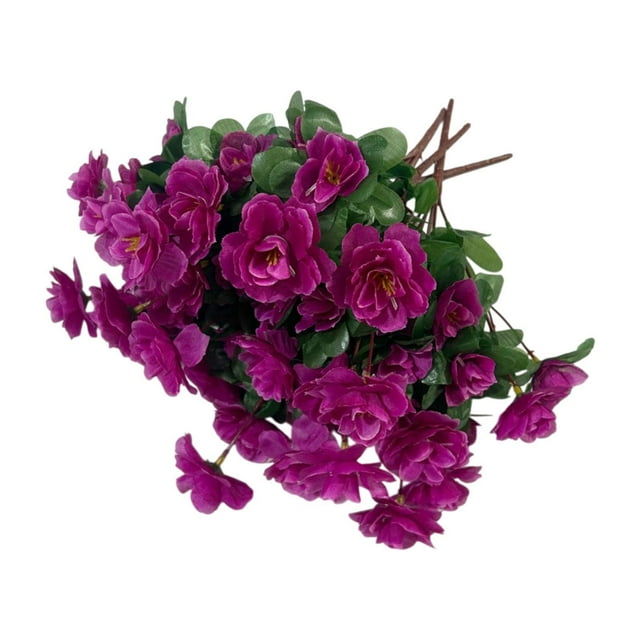 4 manojos de flores artificiales de seda sintética, rododendros, decoración reutilizable. Púrpura