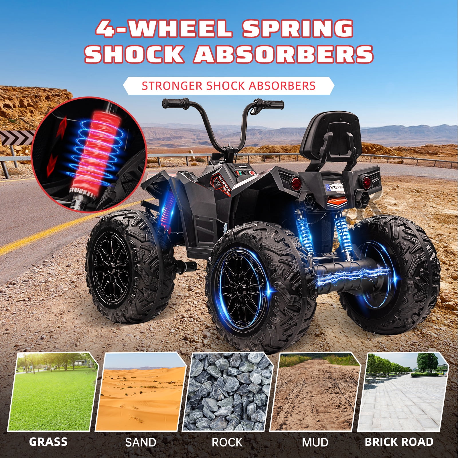 Accreate 24V Kids ATV, Two Seater Ride on Car 4WD Quad Electric Vehicle, 4x100W Powerful Engine