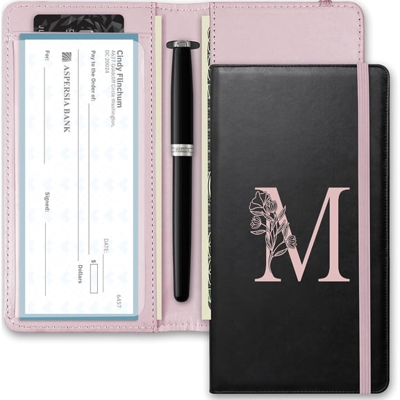 Letter Checkbook Cover, Blocking Checkbook, Duplicate Checks with Pen Holder, Cards Slots, Multi-Functional Checkbook Holder for Personal and Business Checks