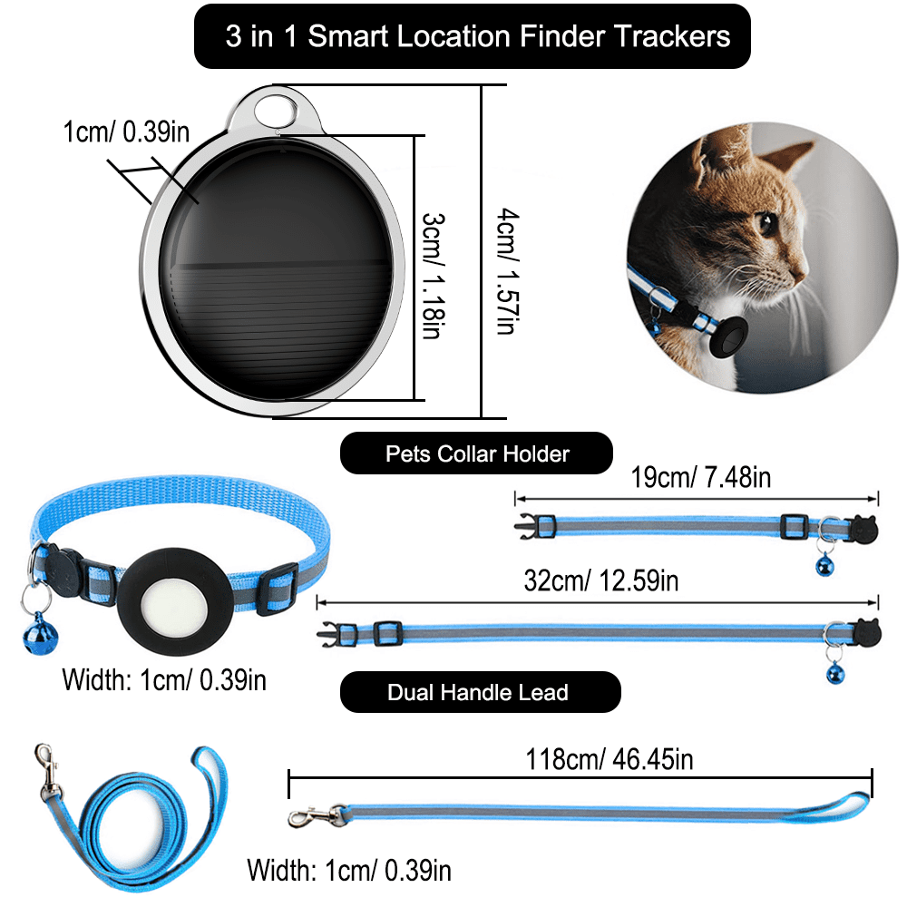 Smart Location Tracker and Pets Collar Holder with Dual Handles Leads, Personalized Smart Item Finder, MFi Certificated Dog Tracking Device, No Monthly Fee, Works with Apple Find My (iOS Only)