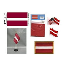 Latvia Heritage Flag Pack - Includes a Latvian 3x5' Flag, Vinyl Flag Decal, One Single & One Double Friendship Flag Lapel Pin, Miniature Desk Flag with Stand & One Iron-On Flag Patch