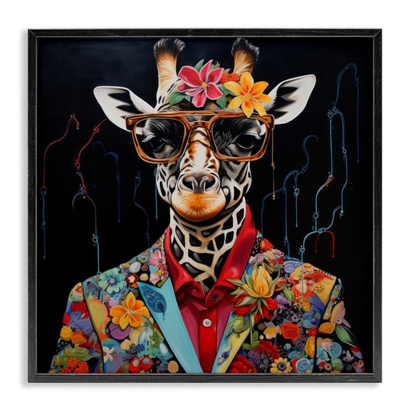 Stupell Industries Art Deco Giraffe in Floral Suit Black Framed Giclee Art, 12 x 12, by Lazar Studio