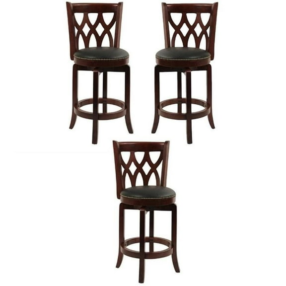 Home Square Cathedral 24" Swivel Counter Stool in Dark Cherry - Set of 3