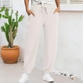 thumbnail image 2 of Ashirexll Winter Women Pants Casual Pants for Women Elastic High Waist Linen Trousers with Pockets Fashion Warm Comfortable Wear, 2 of 7