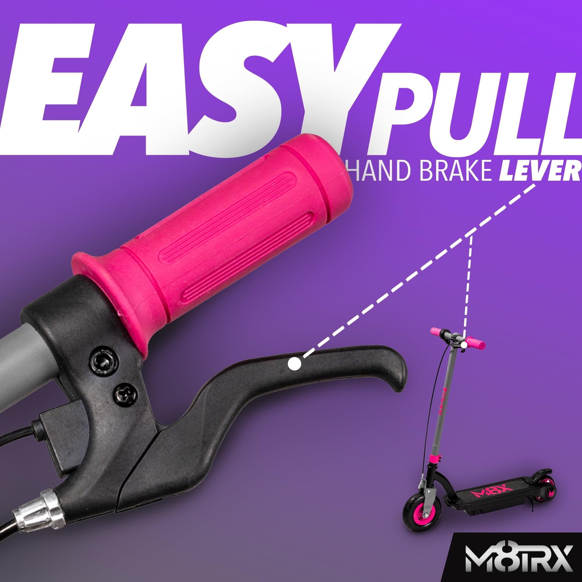 M8TRX SPORTS Pink 24 Volt Kids Electric Scooter, 8" Air Filled Tire, Speeds up to 10mph, Kids Ages 8+