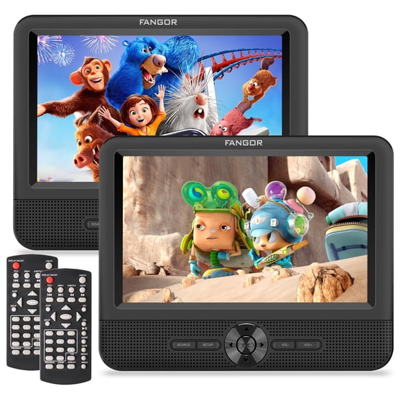 Reproductor de DVD portátil FANGOR de 7,5 pulgadas con doble pantalla para coche