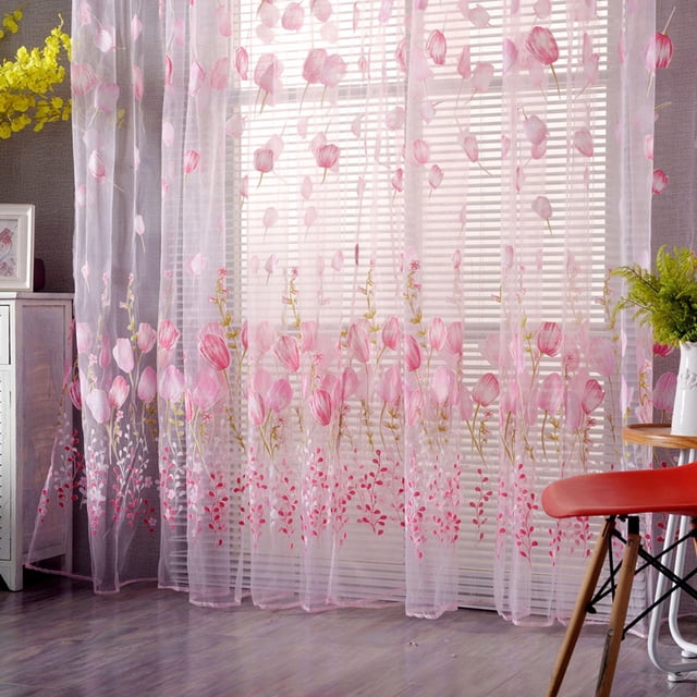 Cortina de tul para ventana con diseño floral, visillo para ventana, diseñada para el futuro