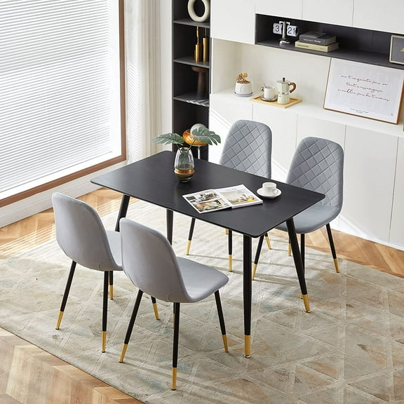 NORDICANA Modern Dining Table Set for 4, 47" Oblong Home Desk with MDF Tabletop,Metal Legs,Luxury Dining Chair Armless with Backrest Attractive Living Chair with Sturdy Metal Legs for Unisex