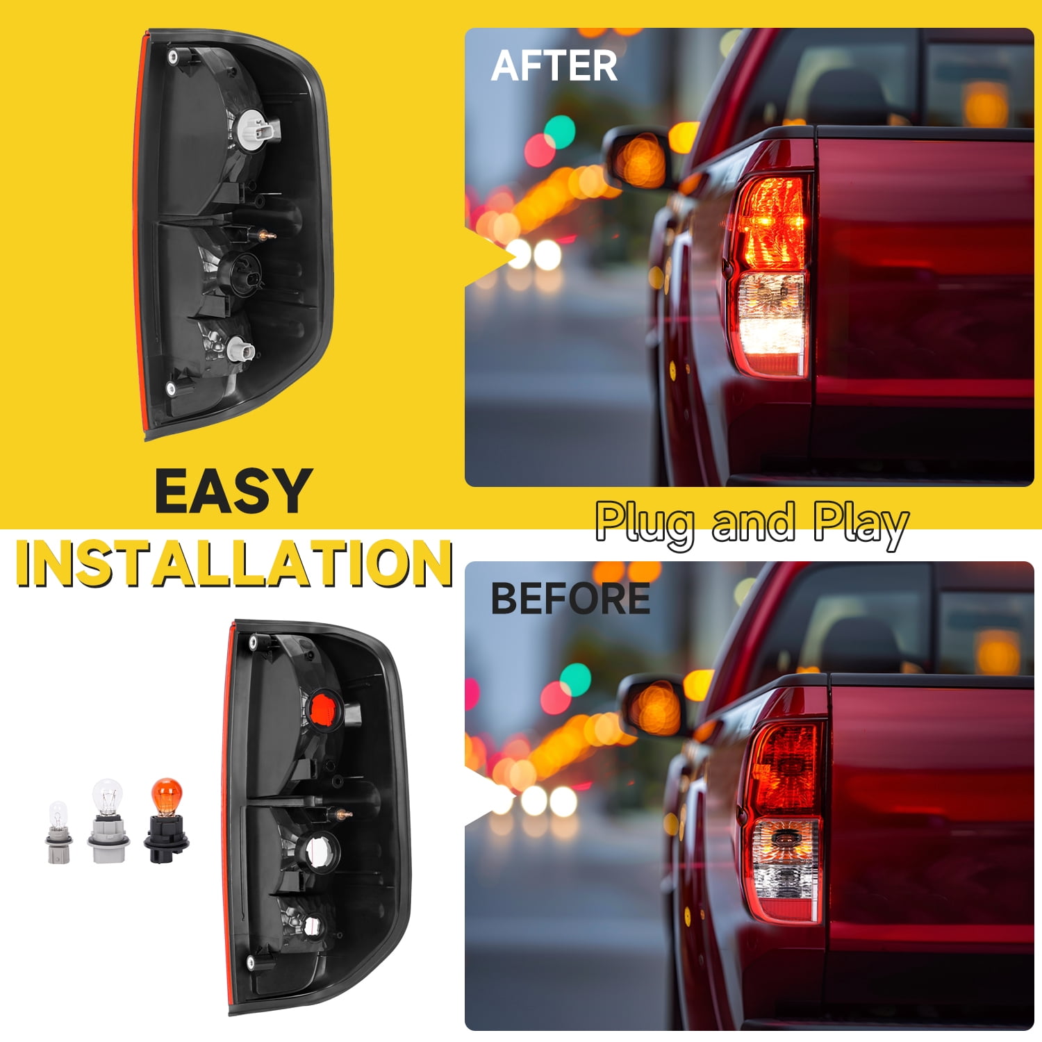 Kojem Left Tail Lights For 2005-2021 Nissan Frontier 09-12 Suzuki Equator Replacement for 26555EA825 Halogen Brake Lamp Red Lens Plastic (Driver Side)