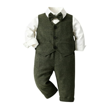 Gubotare Toddler Formal Outfit Boy Baby Boy Clothes Suits Infant Gentleman Outfits Formal Dress Shirt+Vest+tie+Pants Baby Suit Set 6 12 Months (AG 6-12 Months)