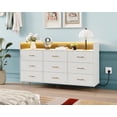 thumbnail image 1 of Commode à 9 Tiroirs avec Lumières DEL, Commode Moderne Mi-Siècle pour Chambre, Armoire de Rangement Triple Grand avec Pattes en Métal pour Garde-Robe, Salon, Entrée, 1 of 7