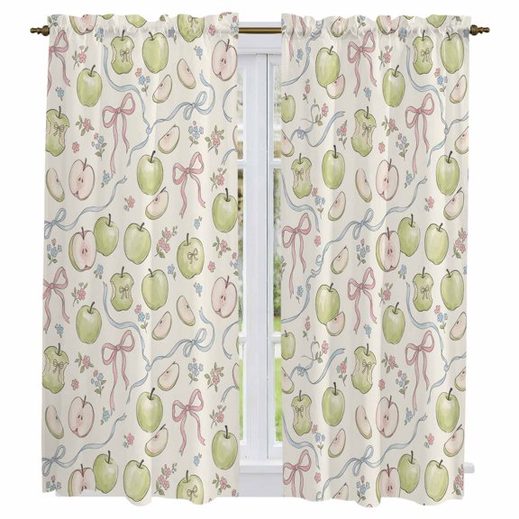 Green Fruits Kitchen Curtains 63 Inch Length, Elegant Pastoral Botanical Farmhouse Art Tiers Curtains for Living Room Berdoom Bathroom, Light Filtering Drapes Window Treatment 2 Panels 42"Wx63"L