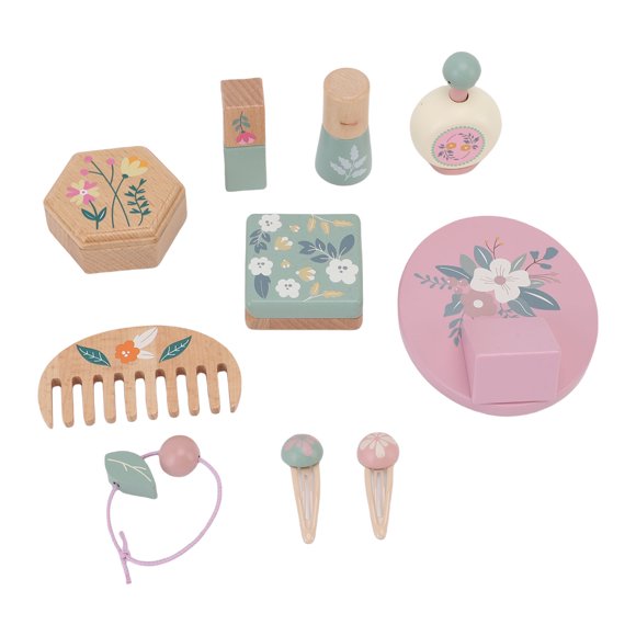 Wood Beauty Salon Play Set, Safe Wooden Makeup Toy Set for Girls