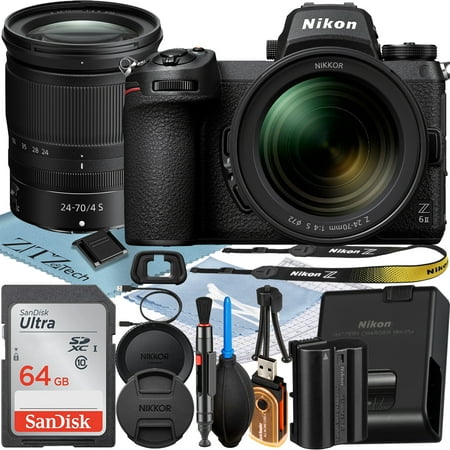 Nikon Z6 II Mirrorless Camera with NIKKOR Z 24-70mm f/4 S Lens + SanDisk 64GB Memory Card + ZeeTech Accessory Bundle