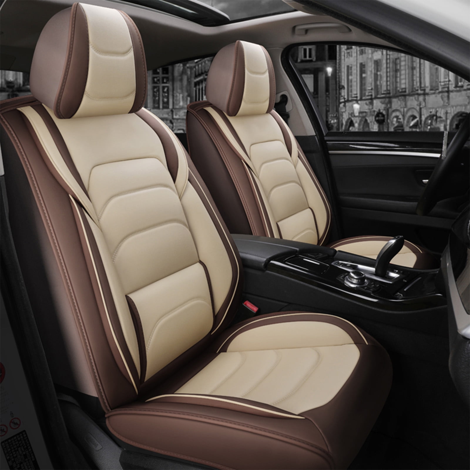 OTOEZ Universal Car Seat Cover, 5-Seat Full Set PU Leather, Front Rear Seat Protector, Waterproof Cushion Fit Most Honda Toyota Chevy Ford Nissan Vehicle Truck SUV
