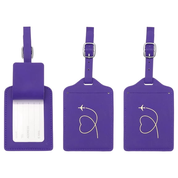 Luggage Tags, Purple Leather Heart Tags with Private Protection, 3 Pcs