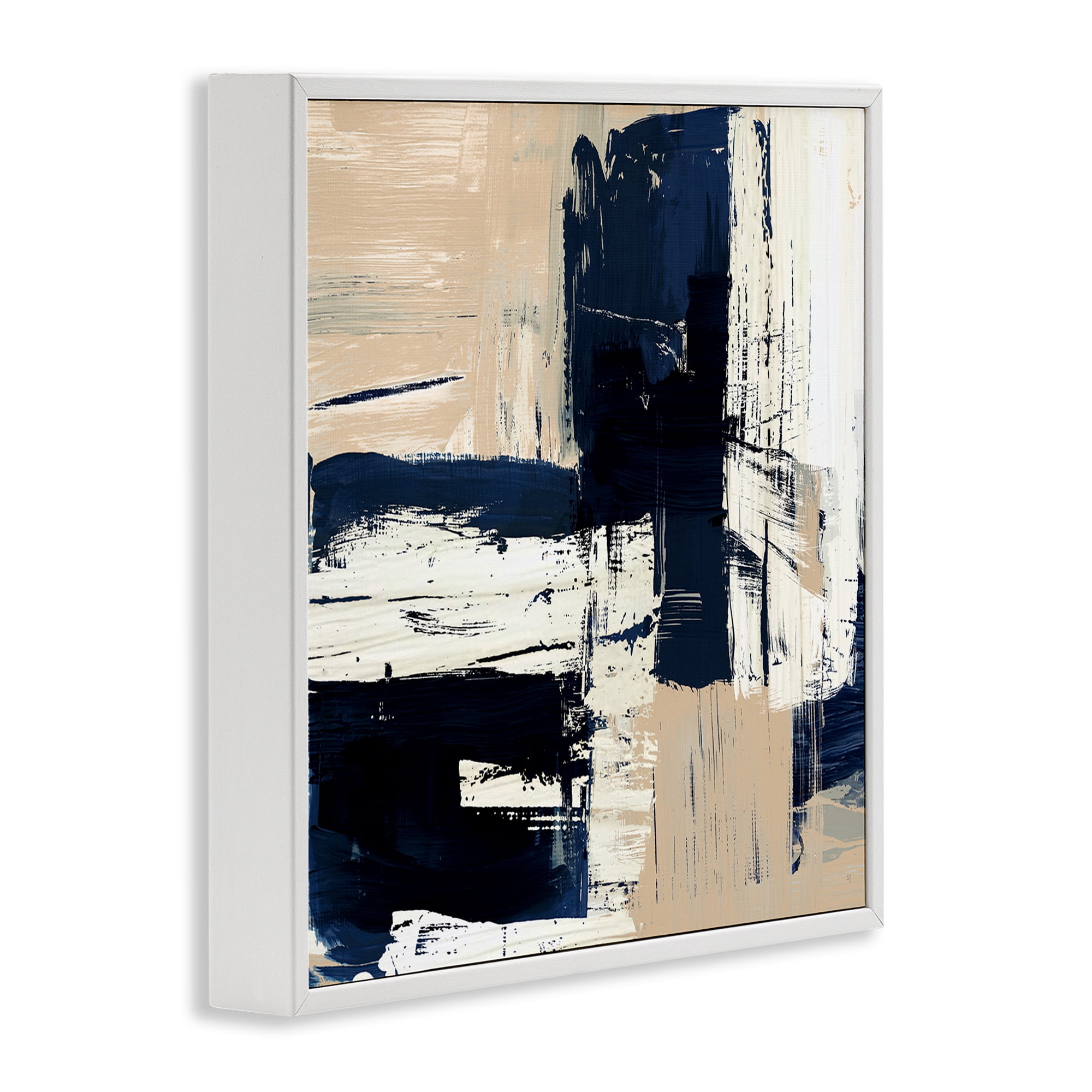 Stupell Industries Expressive Blue Tan Shapes Abstract Painting White Framed Art Print Wall Art, 24 x 24