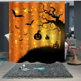 thumbnail image 4 of Herrnalise Halloween Shower Curtain for Bathroom, Thriller House Bat Pumpkin Ghost Bath Room Curtain, Fabric Polyester Waterproof Bath Curtains for Halloween Decor 72×72inch with Hooks, 4 of 9