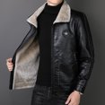 thumbnail image 2 of Chaqueta cortavientos con cuello de piel de polar para hombre, chaqueta de PU para hombre, chaqueta militar de cuero táctico de cachemira gruesa y cálida para hombre, 2 of 4